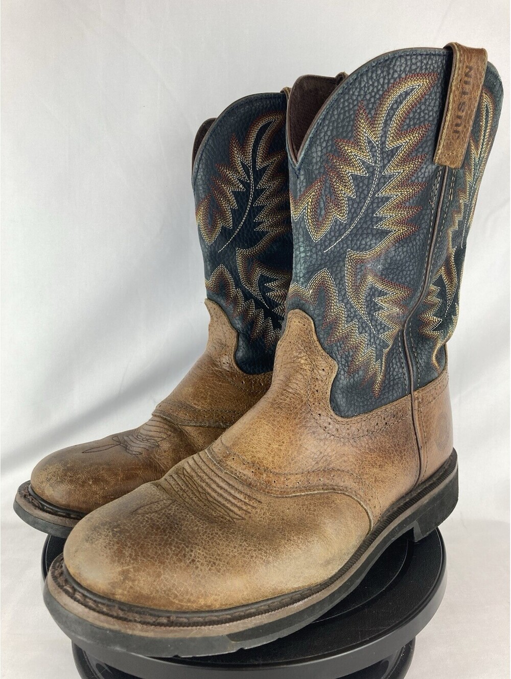 Men’s Size 10.5 EE Wide Justin Original Work Boots Brown Leather Western Pull On
